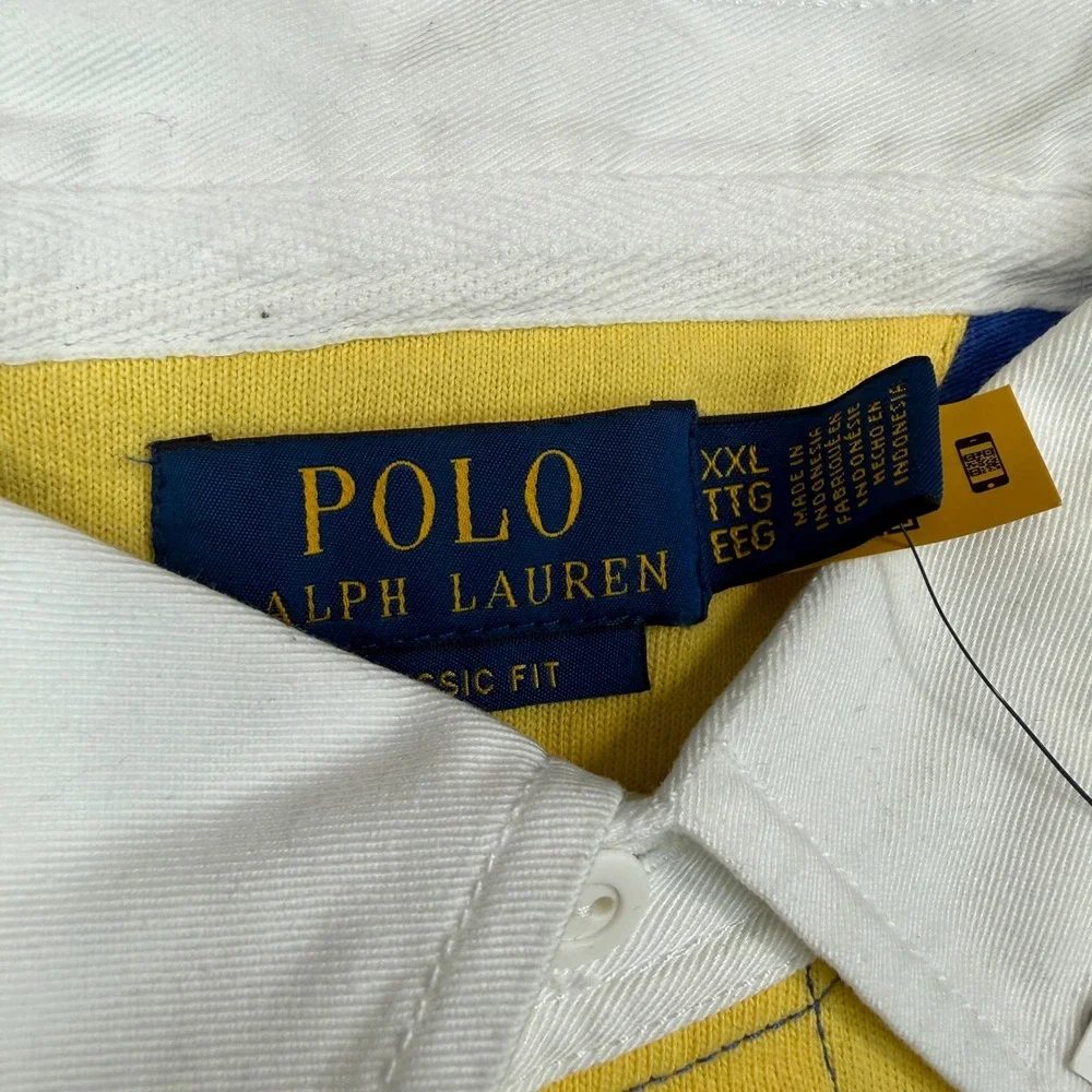 Polo Ralph Lauren Mens Size XXL Rugby Shirt Blue Yellow Striped Classic Fit NWT